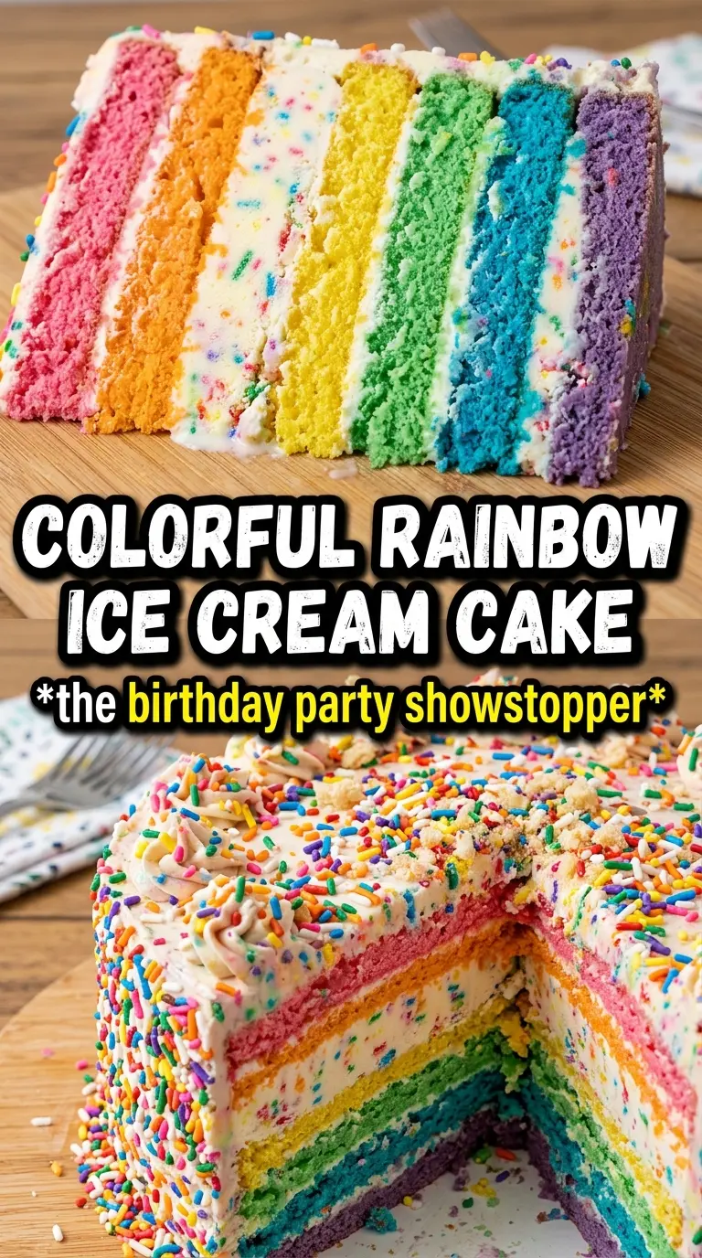Rainbow Ice Cream Cake colorful sherbet layers