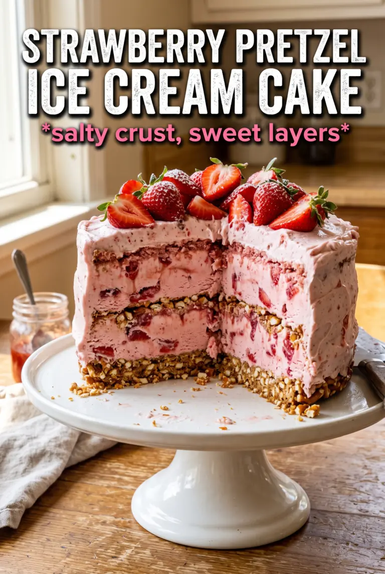 Strawberry Pretzel Ice Cream Cake