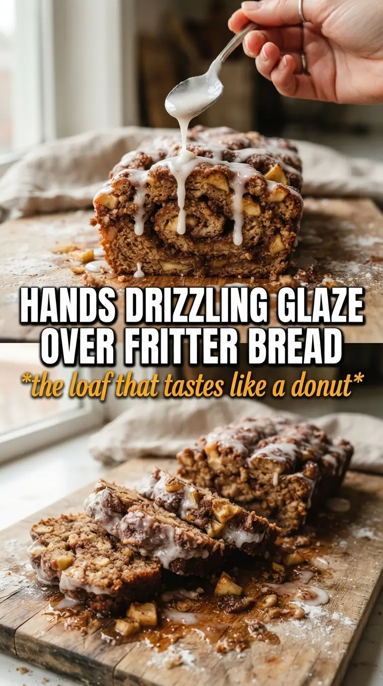 Amish Apple Fritter Bread with cinnamon apples and glaze