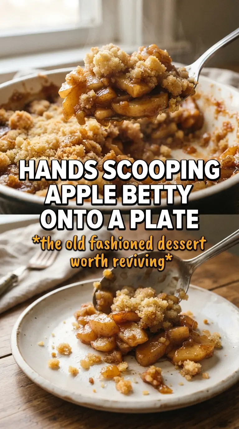 Apple Betty golden breadcrumb topping, spiced apples, caramelized crust