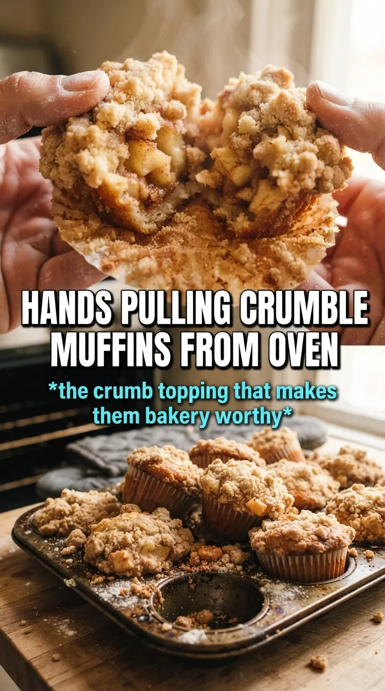 Apple Crumble Muffins with oat crumble, golden tops, apple-studded crumb