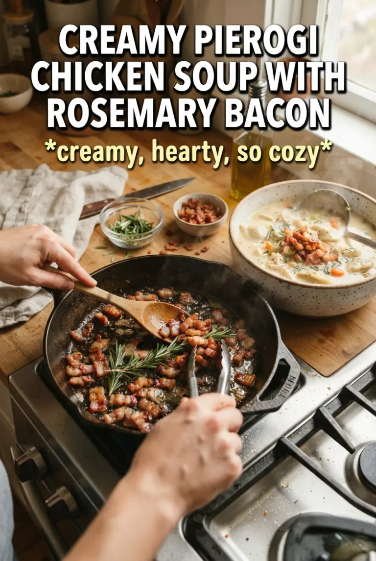 Creamy Pierogi Chicken Soup With Rosemary Bacon