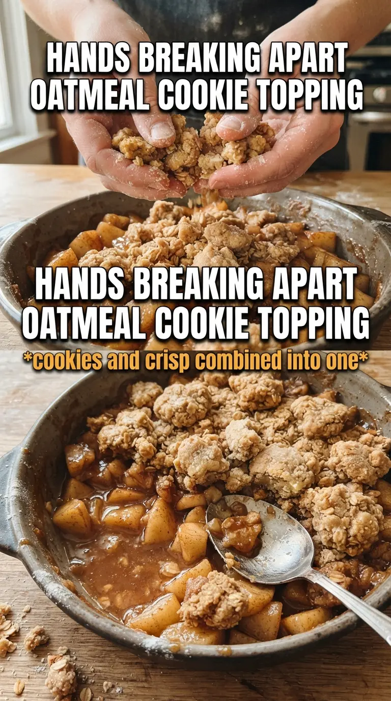 Oatmeal Cookie Apple Crisp with cinnamon apples, golden crumble, and caramelized edges