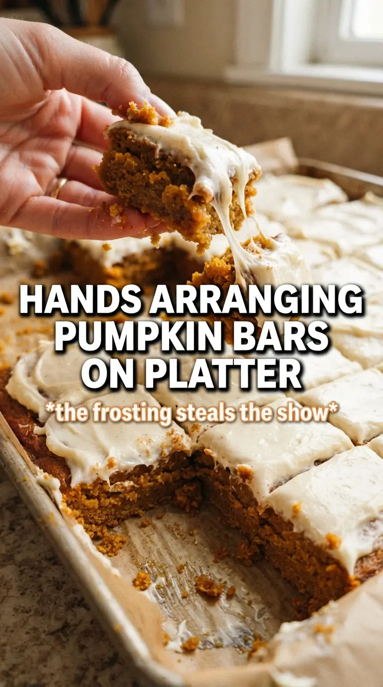 Pumpkin Bars with Cream Cheese Frosting, moist crumb, cinnamon dusting