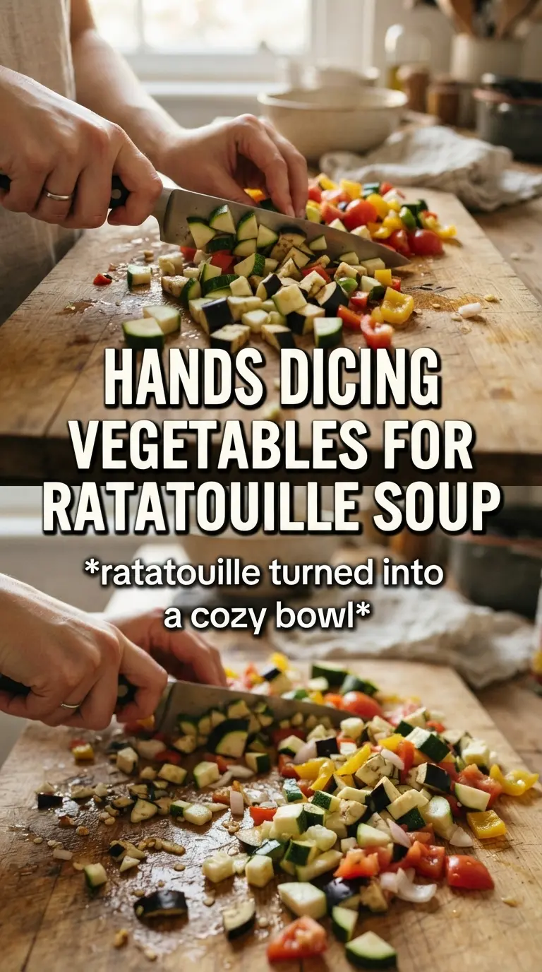 Remi's Ratatouille Soup colorful Provençal vegetables, basil finish